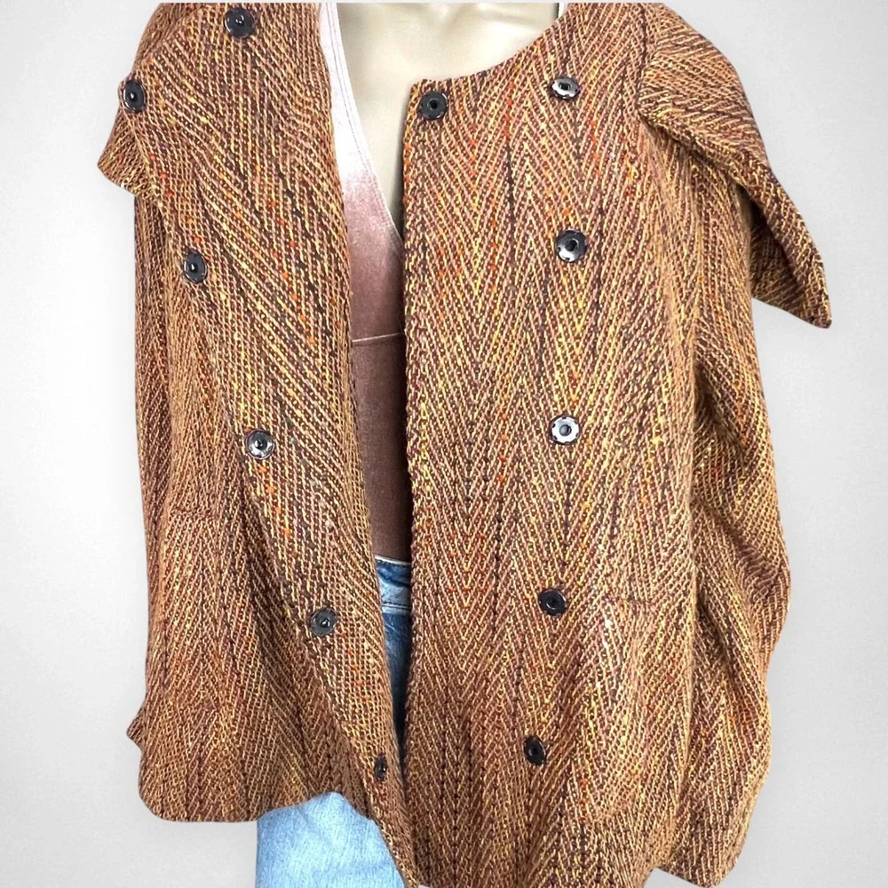 Vintage‎ NEWPORT NEWS Tweed Chevron Brown Wool Blend Coat L